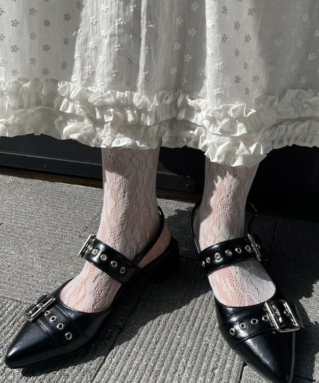 WEGO ハトメベルトポインテッドシューズ ブラック