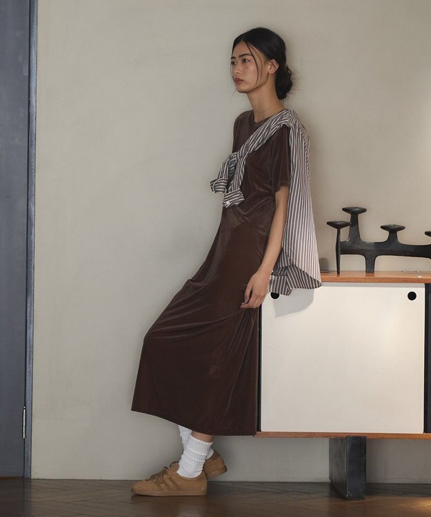 CRAFT STANDARD BOUTIQUE ベロアハーフスリーブワンピース Brown
