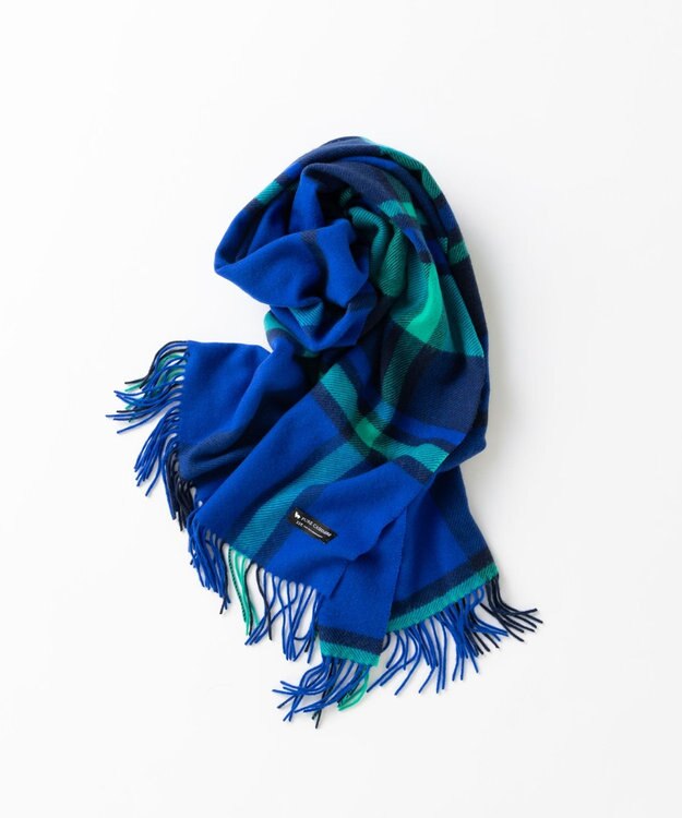 23区 カシミヤ チェック ストール ブルー系