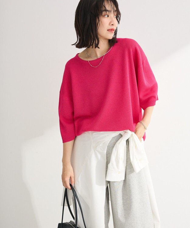 Green Parks 七分袖機能ニットプルオーバー Pink