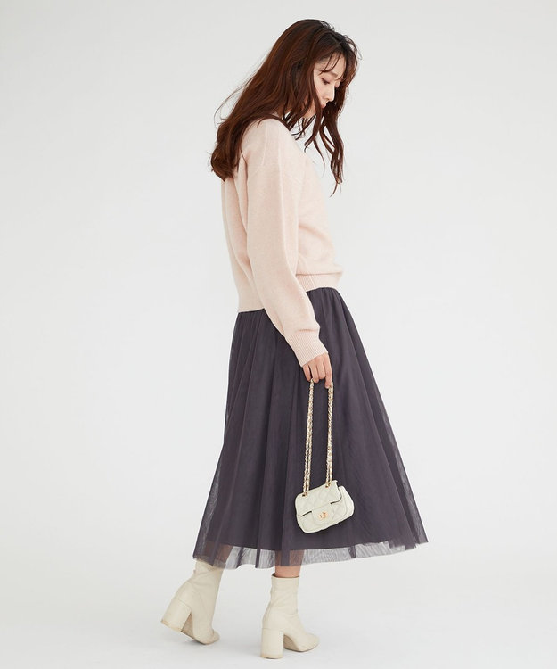 Feroux 【洗える】コルセットチュール スカート グレー系