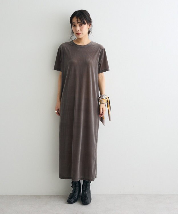 CRAFT STANDARD BOUTIQUE ベロアハーフスリーブワンピース Brown