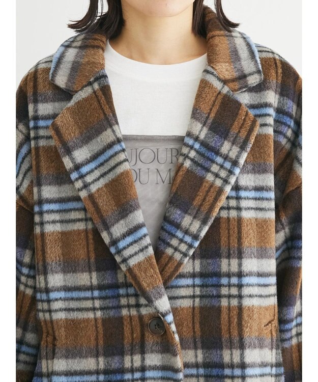 Green Parks ・ＥＬＥＮＣＡＲＥ　ＤＵＥ　シャギーチェックミドルコート Brown