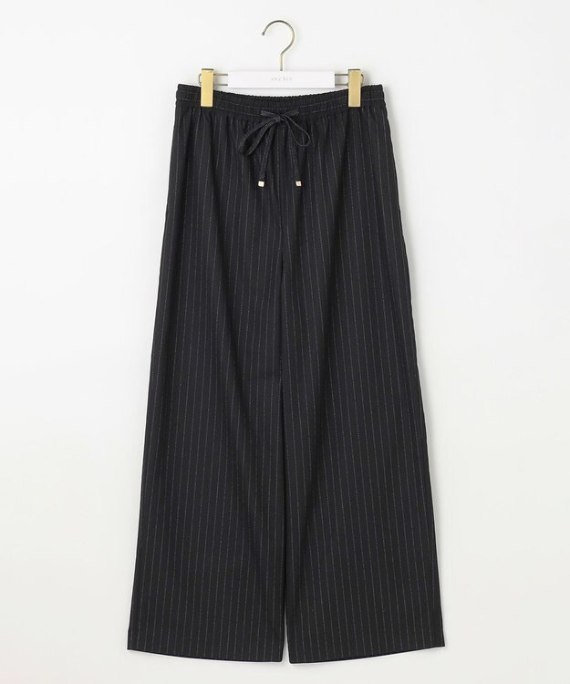 ANY SIS 【洗える】ラメキライージードロスト パンツ ブラックストライプ