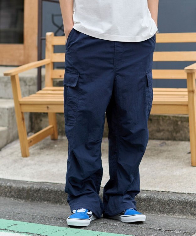 WEGO 【ウエストゴム/MLサイズ展開】ナイロンイージーカーゴパンツ ネイビー