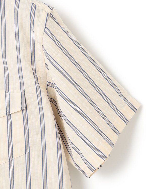 J.PRESS MEN 風が通るシアサッカーの清涼感【吸水速乾 / 高通気性】【クールマックス】サッカ－マルチストライプ シャツ / バンドカラー アイボリー系1