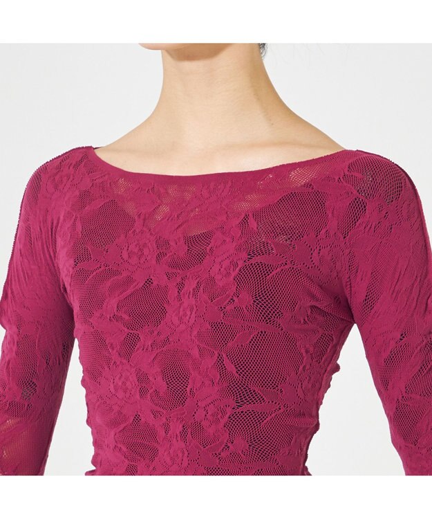 Chacott 【ノーソーイングニット】シアーレースボートネックトップ ガーネット