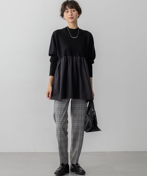23区 【Oggi掲載/洗える】ウォームストレッチ チェック テーパード パンツ グレーチェック