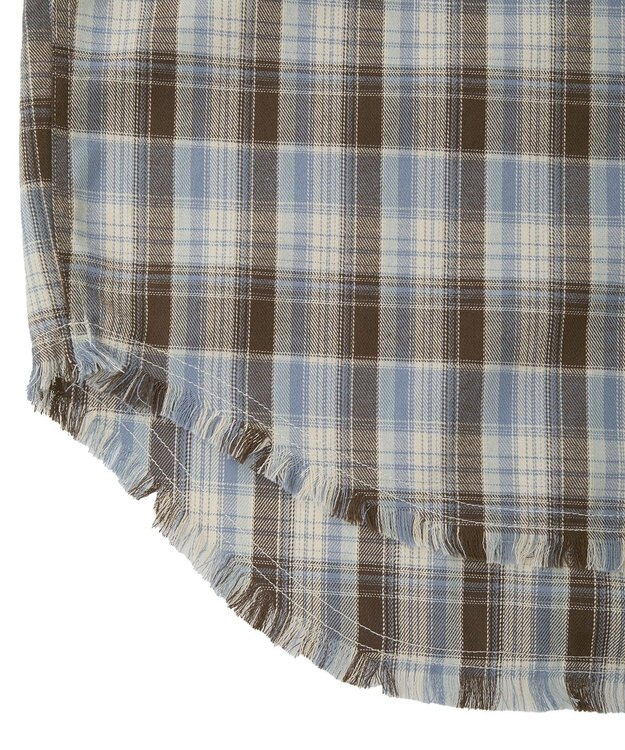 AMERICAN HOLIC フリンジヘム起毛チェックシャツ Check Blue
