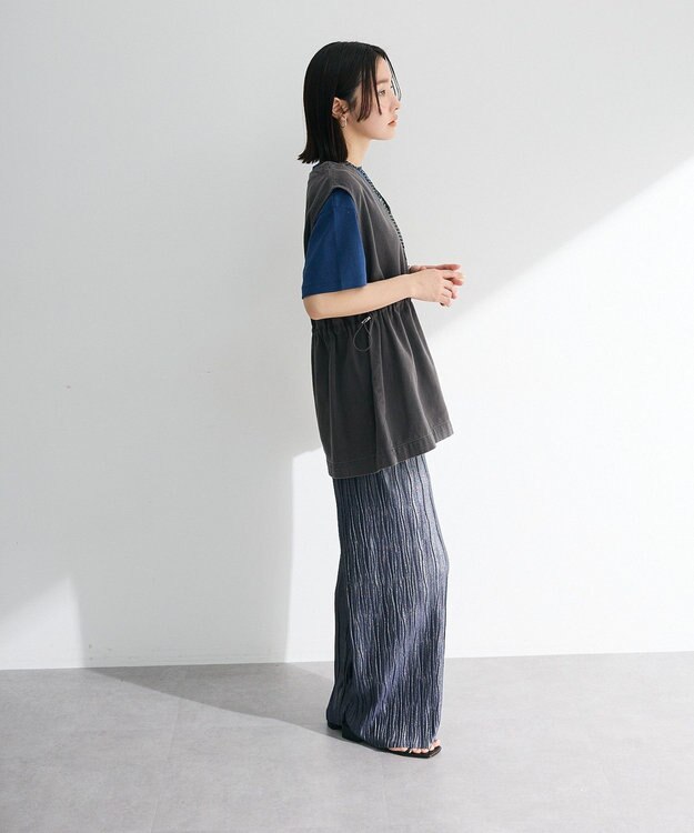 Green Parks セルフカットウェーブプリーツパンツ Navy