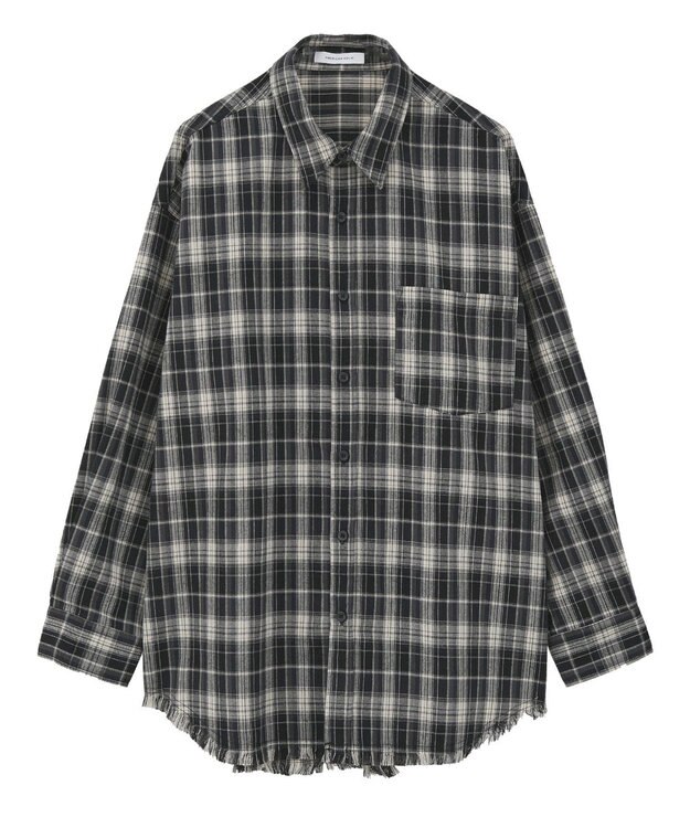AMERICAN HOLIC フリンジヘム起毛チェックシャツ Check Black