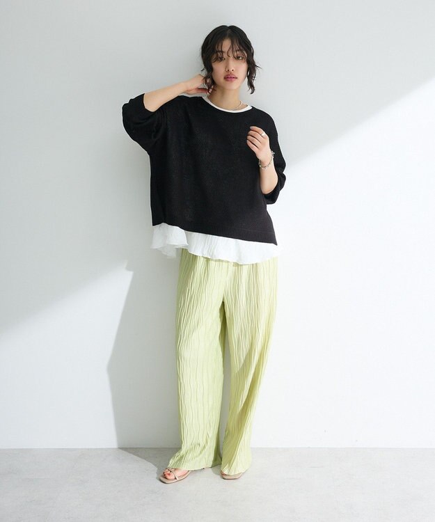 Green Parks セルフカットウェーブプリーツパンツ Light Yellow