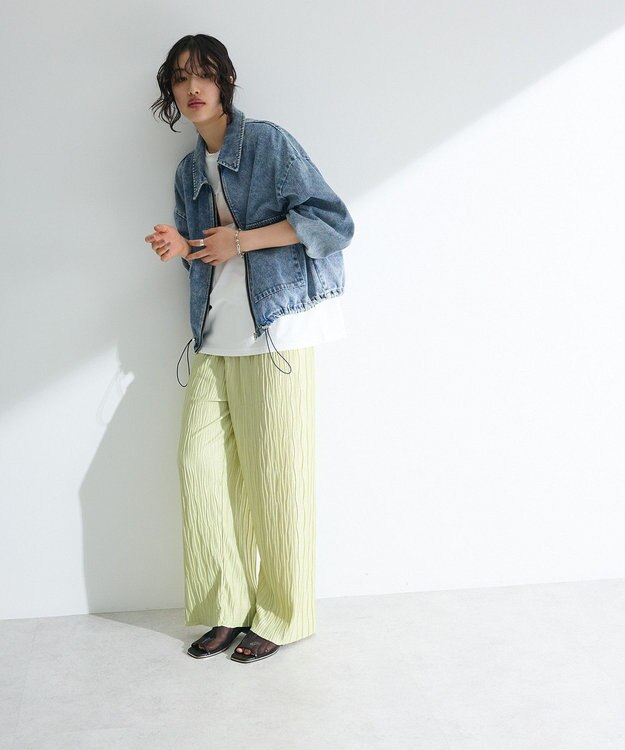 Green Parks セルフカットウェーブプリーツパンツ Light Yellow