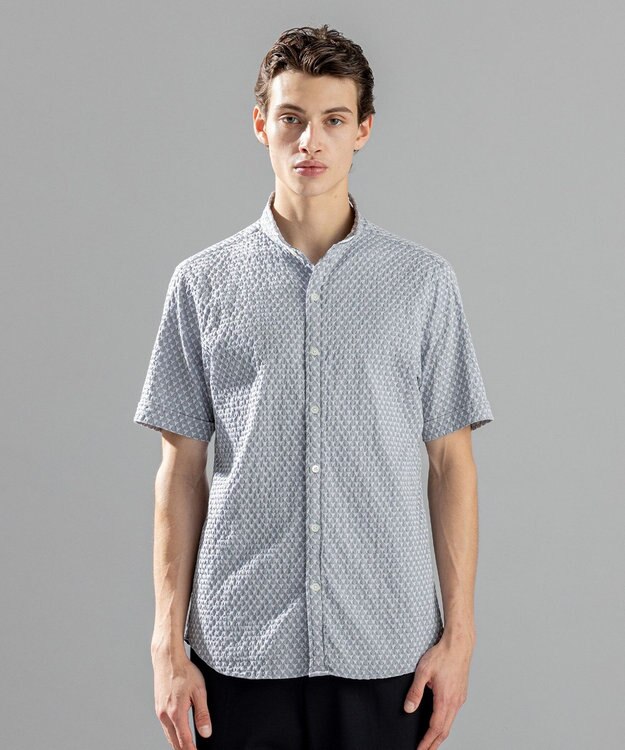 JOSEPH HOMME トライジャガードストレッチ ウイングカラー半袖シャツ ライトグレー系