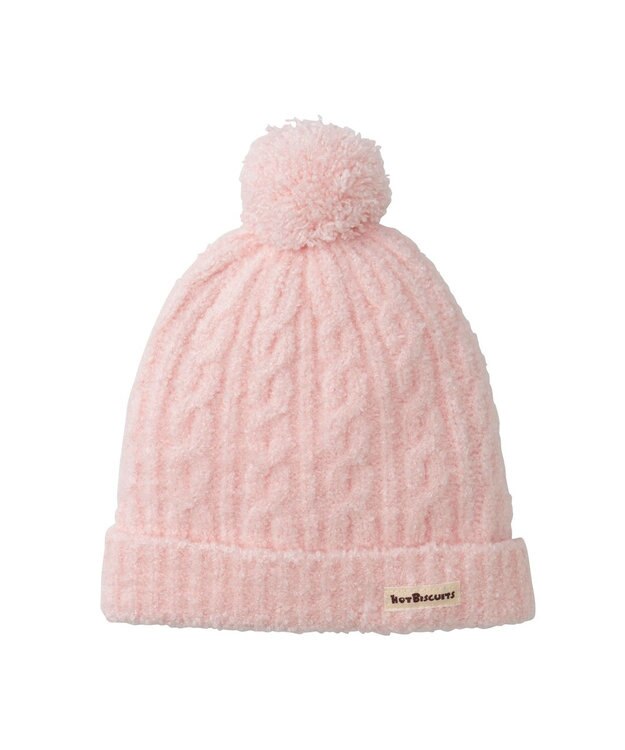 MIKI HOUSE HOT BISCUITS ぼん天付きケーブル編みモールニット帽子 ピンク