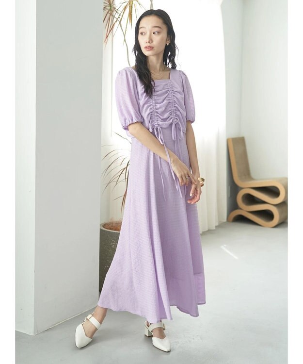 earth music&ecology ＳＥＴ２点パフスリーブブラウス＋キャミワンピース Purple