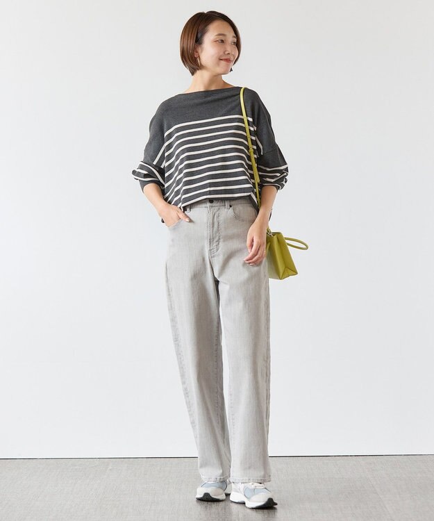 UNFILO 【洗える/抗菌防臭】マイビューティニット ドルマン チャコールボーダー