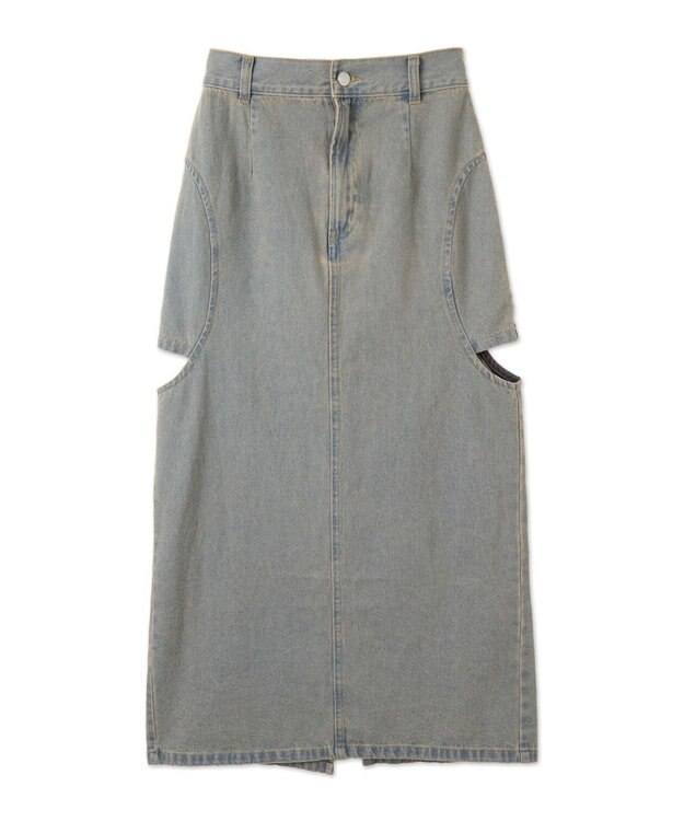 WEGO サークルカットレイヤードデニムロングスカート デニム中濃加工色