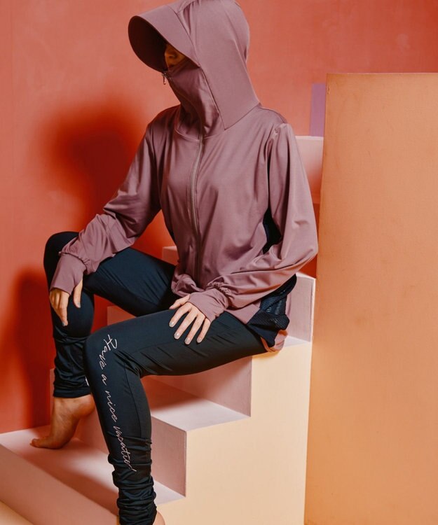 San-ai Resort（三愛水着楽園） 【UPF50＋】　WEB限定　つば付きラッシュ・レギンスセット　M・L　　【San-ai Resort（サンアイリゾート）】 ピンク×ブラック