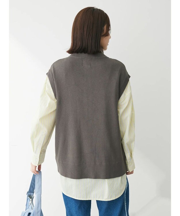 Green Parks ＺＩＰ付きリブニットベスト Gray