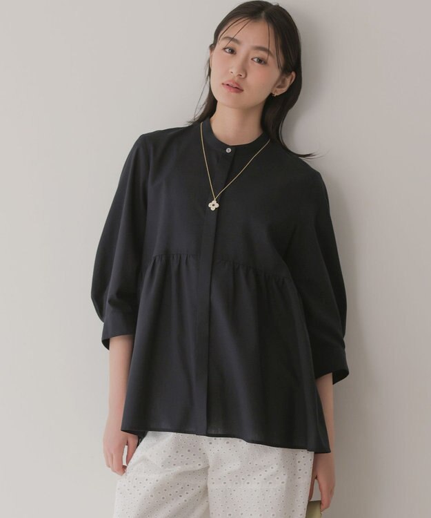 組曲 ニューリヨセルシャーティングペプラム ブラウス ネイビー系