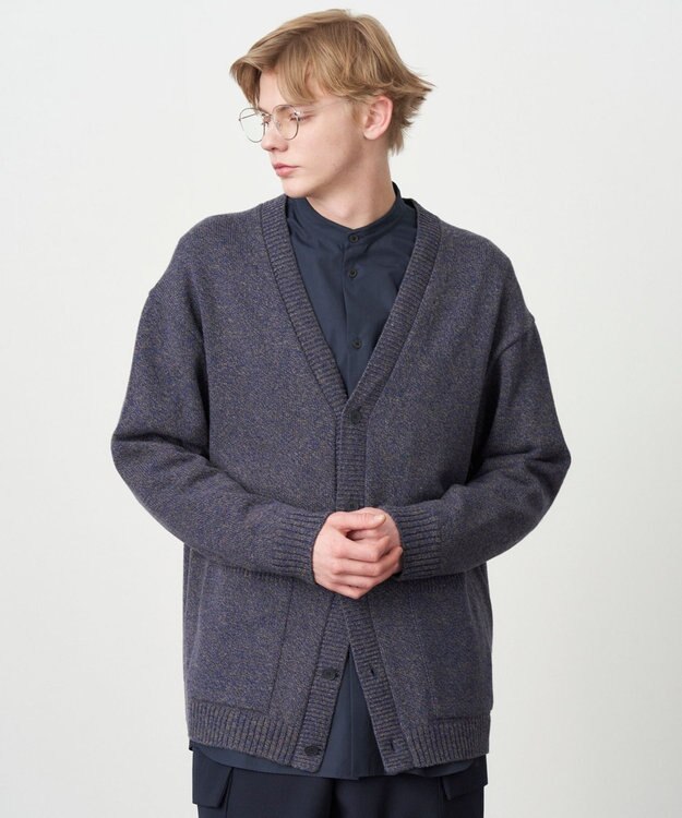 ATON WOOL MOULINE | オーバーサイズカーディガン - UNISEX NAVY