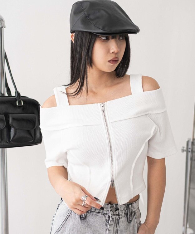 WEGO オフショルWジップトップス ホワイト