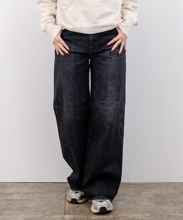 caqu modern baggy ワイドシルエットデニムパンツ USED WASH black 1year
