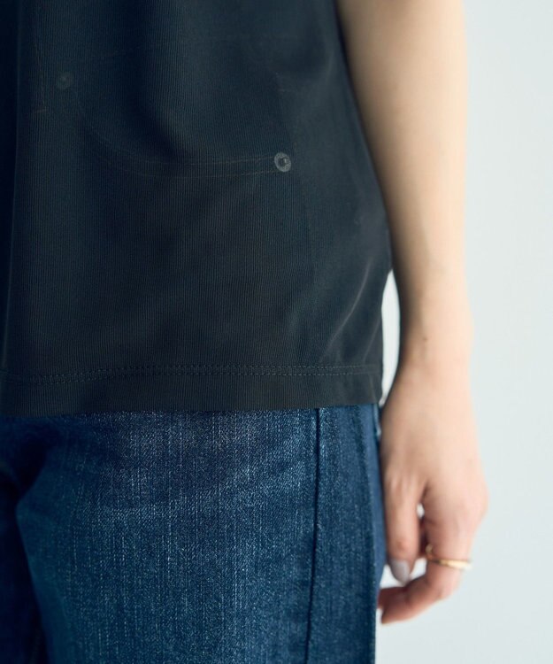 YECCA VECCA クルーネック5分袖シアートップス Black