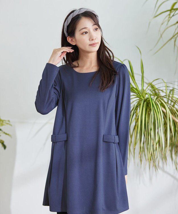 Tiaclasse 【洗える】サイドリボンポンチチュニック ブルー