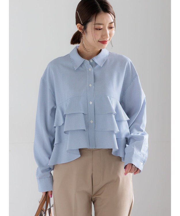 Te chichi ティアードフリルクロップトシャツ ネイビー