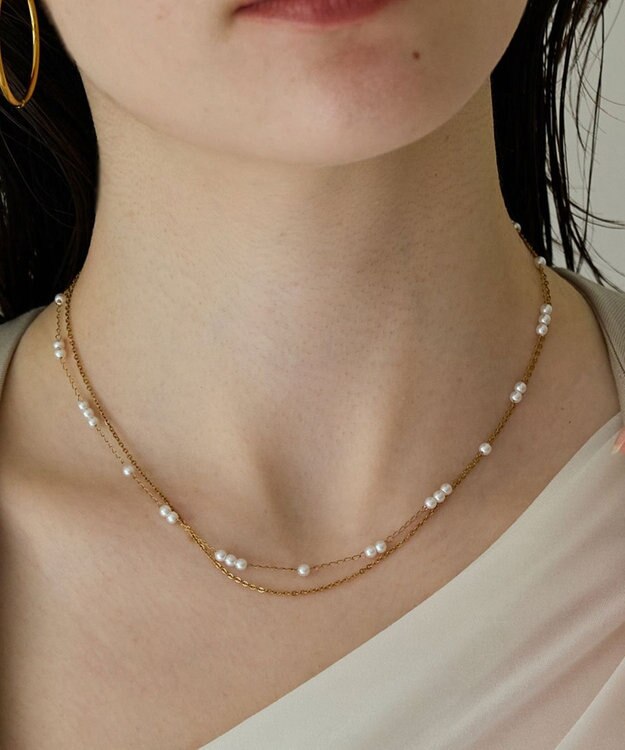 Phoebe 〈金属アレルギー対応〉レイヤードステーションパールネックレス　ゴールド　ステンレス ゴールド