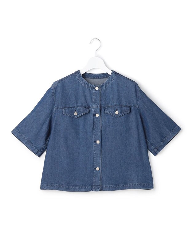 ICB L ナチュラルソフトデニム クロップドジャケット バイオデニム