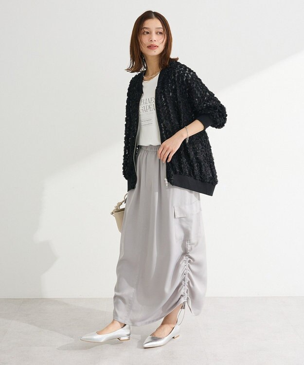 Green Parks フラワー柄チュールブルゾン Black