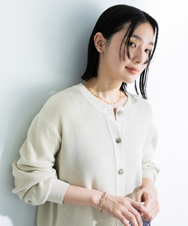 Green Parks アンチピリング金ボタンニットカーディガン Ivory