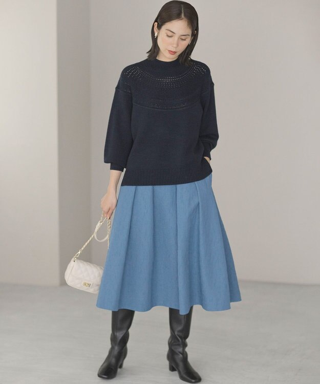 組曲 【WEB限定カラーあり】フラワーラメジャカード フレアスカート ブルー系