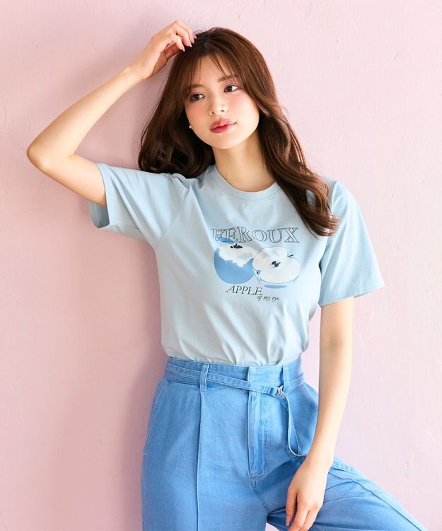 Feroux フルーツモチーフプリント Tシャツ スカイブルー系