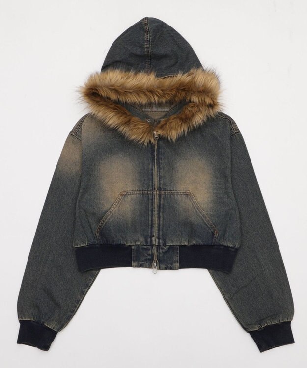 WEGO ファーフードデニムショートブルゾン デニム中濃加工色