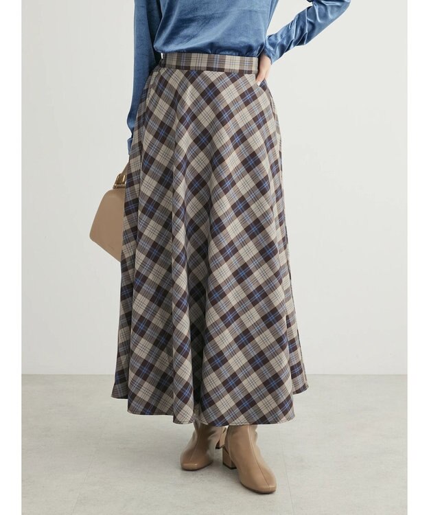 Green Parks ・Ｐｅｔｉｔ　Ｆｌｅｕｒ　バイヤスチェックフレアスカート Brown