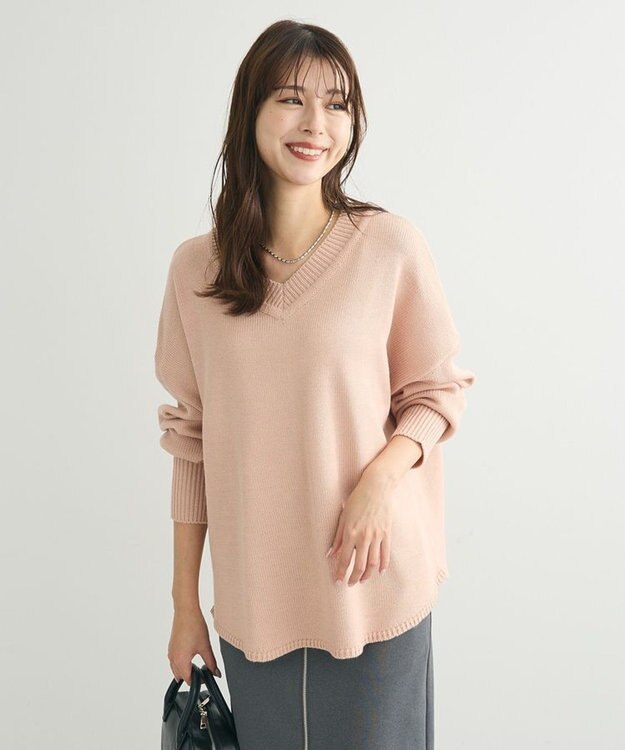 Green Parks 洗える　Ｖネックニットプルオーバー Pink