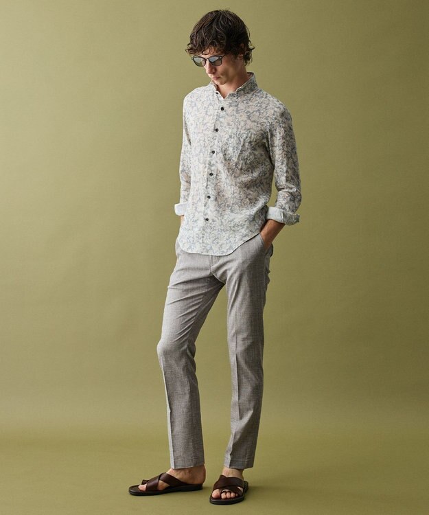 JOSEPH ABBOUD 【イタリア素材・麻100％】ビンテージフラワープリントシャツ ベージュ系6