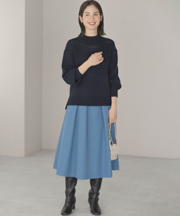 組曲 【WEB限定カラーあり】フラワーラメジャカード フレアスカート ブルー系