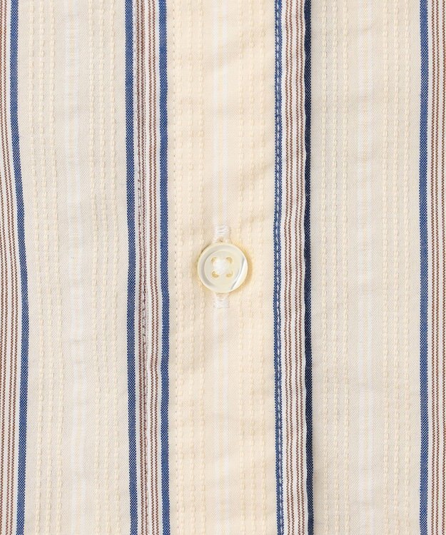 J.PRESS MEN 風が通るシアサッカーの清涼感【吸水速乾 / 高通気性】【クールマックス】サッカ－マルチストライプ シャツ / バンドカラー アイボリー系1