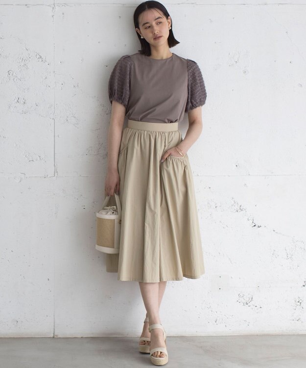 組曲 華感コンビネーションスリーブ カットソー モカグレー系