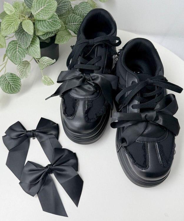 WEGO ダブルリボンフリルスニーカー ブラック