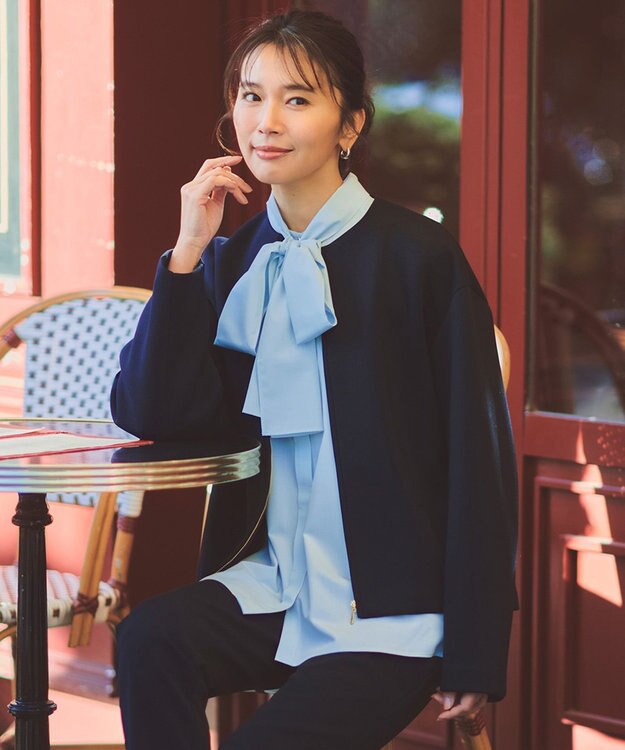 UNFILO 【取り外し可能なボウタイ付き】2WAY ボウタイブラウス ミントブルー