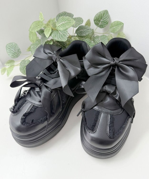 WEGO ダブルリボンフリルスニーカー ブラック