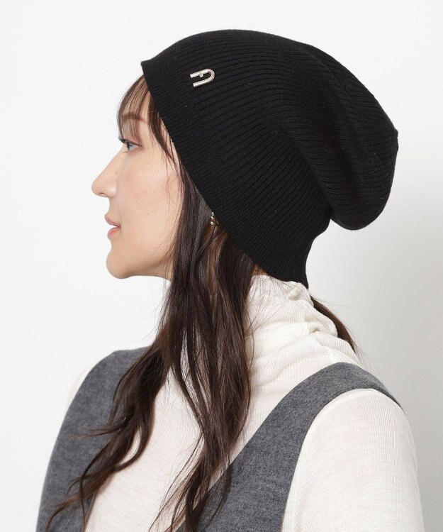 MOONBAT 【WEB限定】FURLA(フルラ)アーチロゴ付き ニット帽 帽子 UVカット 手洗いOK ブラック