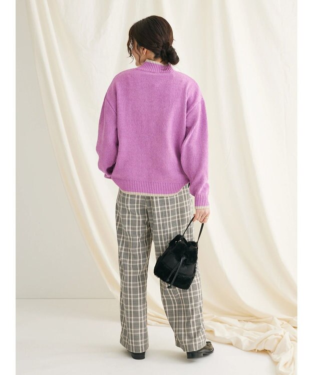CRAFT STANDARD BOUTIQUE 洗えるモールニット配色プルオーバー Purple