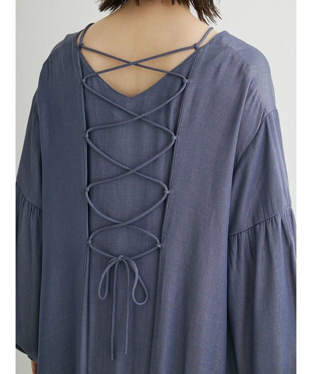 Green Parks ・ｆｕｒｒｙ　ｒａｔｅ　バックレースアップワンピース Light Gray